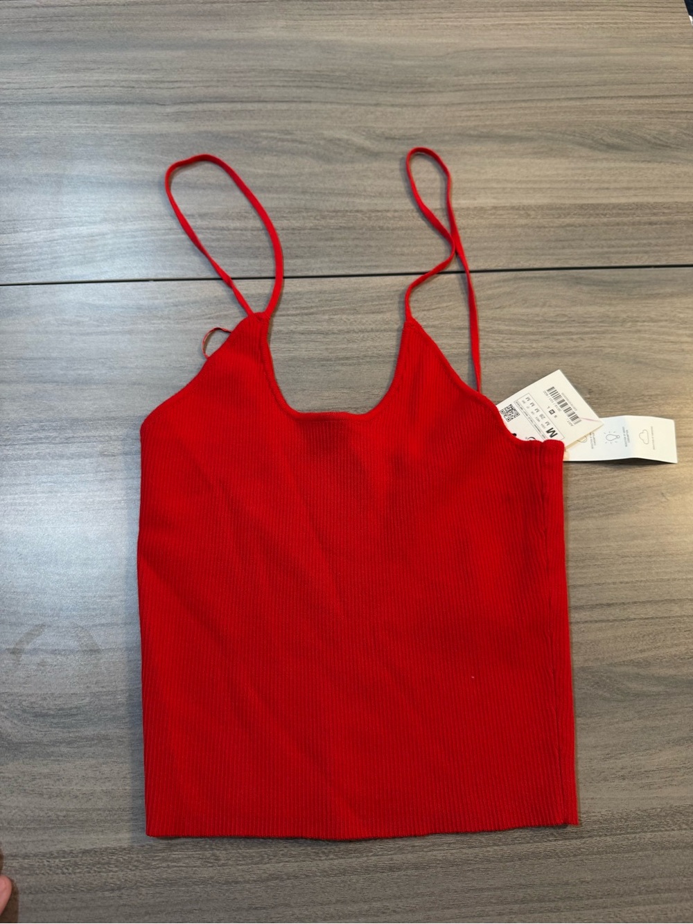 Zara Red Ribbed Spaghetti Strap Camisole